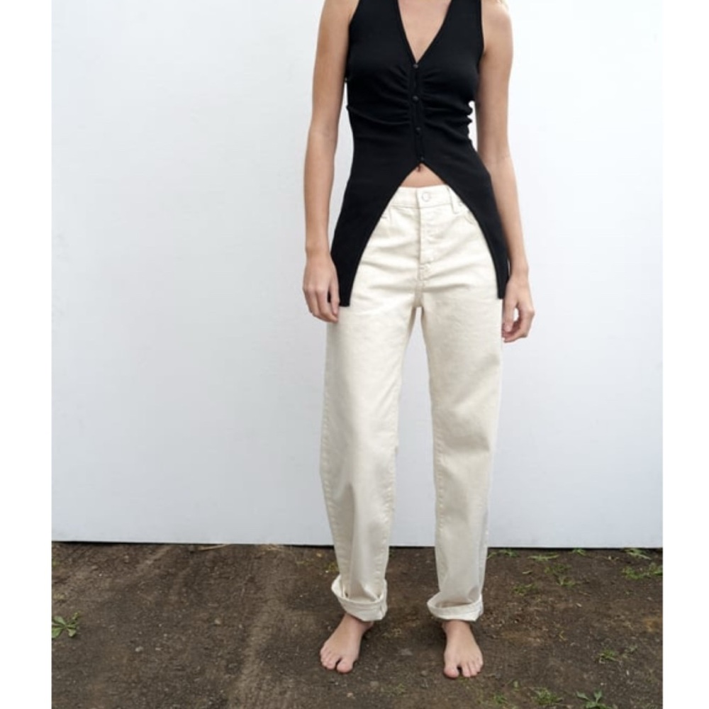 Zara Ribbed knit buttoned top